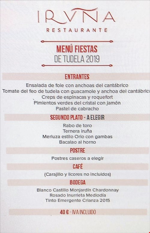 Menú fiestas de tudela 2019