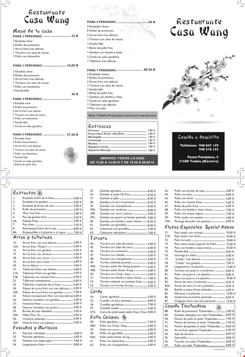 Nueva Carta cocina china y thailandesa.